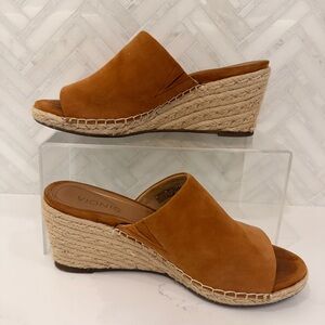 Vionic Kadyn Tan Suede Espadrille Wedge Slides Sandals Size 9.5